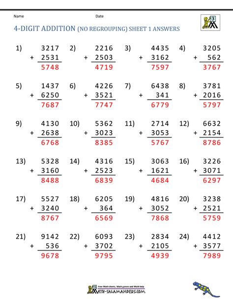 Addition 4 Digit Worksheets 3rd Grade .